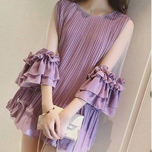 Frilly Purple Pleated Top Korean